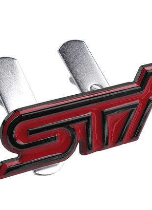Емблема STI на решітку радіатора, Subaru (метал, червоний + чо...