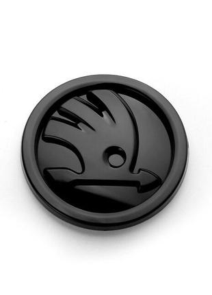Эмблема логотип Skoda 100 мм, (чёрный, глянец)