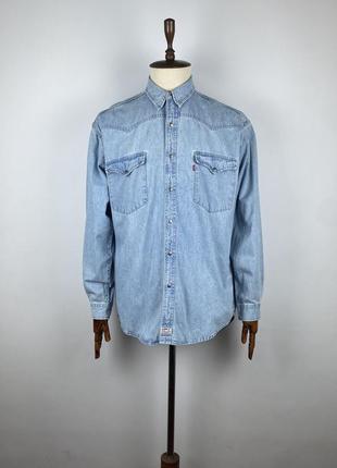 Винтажная мужская плотная джинсовая рубашка vintage levis ligh...
