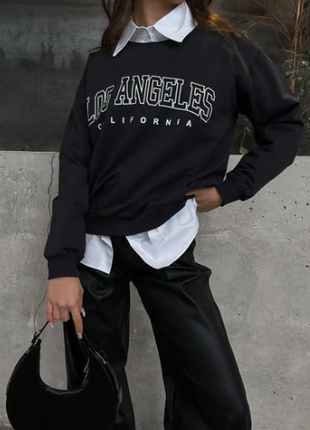 Стильный черный женский свитшот с надписью "los angeles" из дв...