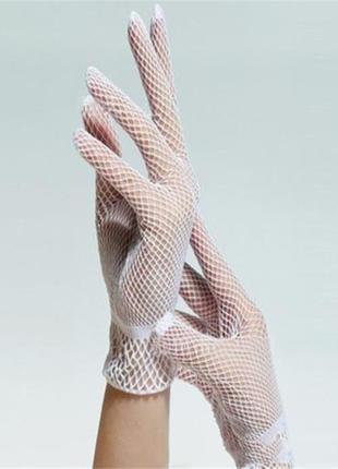 Мереживні рукавички короткі сіточка білі (p501white)