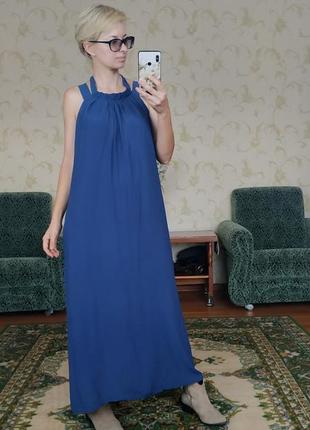 Платье длины макси серо-синего цвета