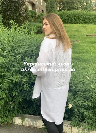Блуза олександрия белая с вышивкой, льняная, галерея льна, 44-...