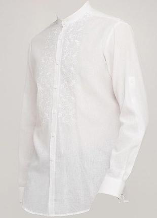 Рубашка мужская орест белая с вышивкой, льняная, галерея льна,...