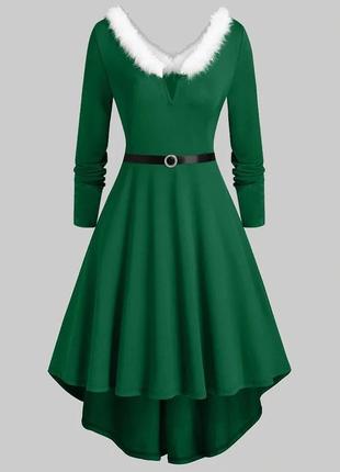 Платье новогоднее рождество зелёное с мехом 🌲 ёлочка ёлка джерси