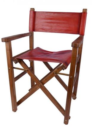 Складной винтажный стул ручной работы из натуральной кожи/дере...