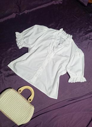 Блуза батистовая с пышными рукавами,белоснежная, вышивка ришел...