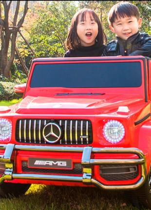 Детский двухместный электромобиль джип Mercedes G63 (лак, крас...