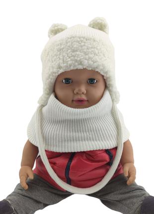 Дитяча в'язана шапка тепла з флісом хомутом із зав'язками дитя...