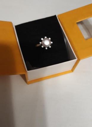 Классика кольцо с  жемчугом фианиты серебро 925
