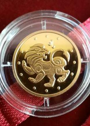 Золотая монета Лев Знак Зодиака 1,24гр. в футляре НБУ. Золото ...