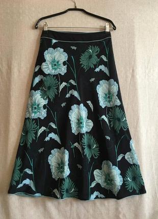 Новая шелковая юбка-миди "по косой" цветы