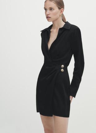 Massimo dutti s m l xl черное короткое атласное платье с запахом