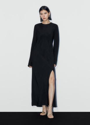 Massimo dutti m черная длинная струящаяся платье с длинными ру...