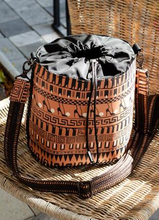 Сумка-ведро коричневая женская сумка ведро для ношения на плеч...