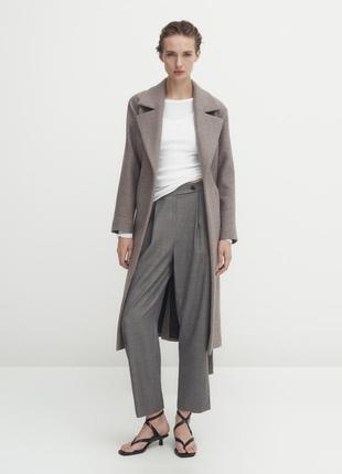 Massimo dutti xs s m l меланжевое пальто-халат на основе шерст...