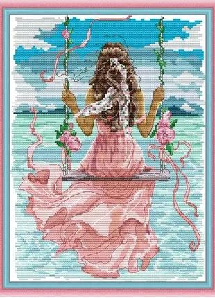 Набор для вышивания крестиком " Девушка и вид на море" (с рису...