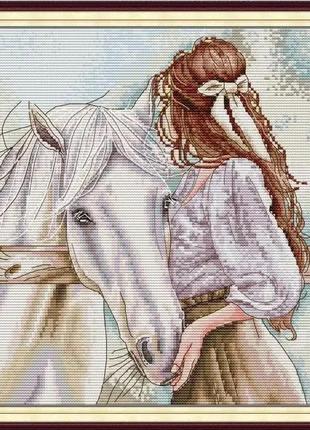 Вышивка крестиком " Девушка с лошадью" (38 х 40 см)