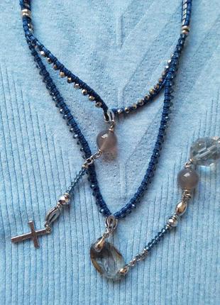 Комплект: ожерелье с браслетом и крестом, украшенное горным хр...