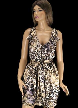 Брендовое атласное платье с рюшами h&m с леопардовым принтом. ...