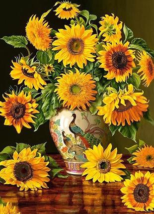 Набір Алмазна мозаїка вишивка "Соняшники" букет квіти вінтажни...