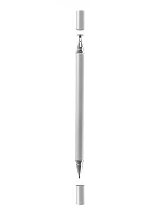 Универсальный стилус серебряный + ручка с черной пастой 2в1 дл...