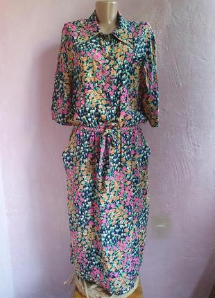Шелковое платье с прядкой и карманами, шелковое платье в цветах