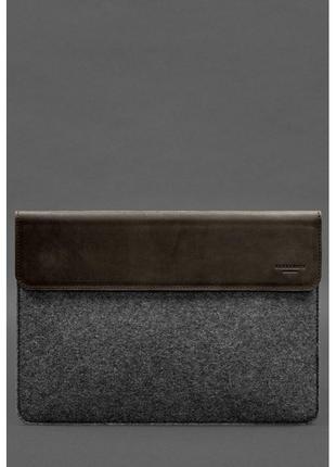 Чехол-конверт с клапаном кожа+фетр для MacBook 16" Темно-корич...