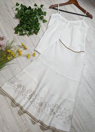 Льняная юбка миди monsoon женская белая с вышивкой