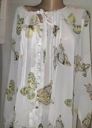 Шифоновая блузка свободного кроя принт бабочки