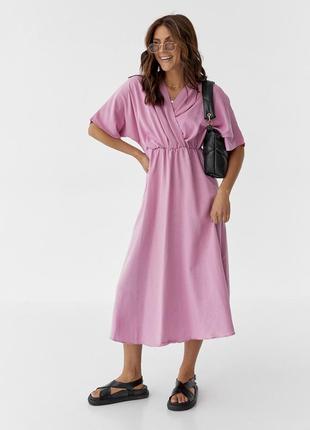 Розовое легкое платье миди есть пояс, платье на лето или осень