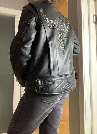 Байкерская мотоциклетная, крутая кожаная куртка diamond, натур...