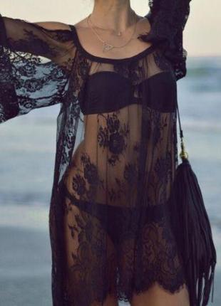 Туника пляжная прозрачная кружевная женская черный