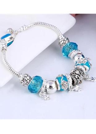Жіночий блакитний браслет в стилі "Пандора"