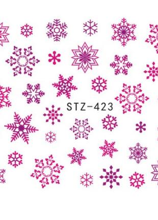 Наклейки на ногти снежинки, розовые - размер стикера 5*6см, (и...