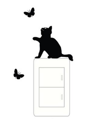 Наклейка виниловая "Кот с бабочками" - 15*11см