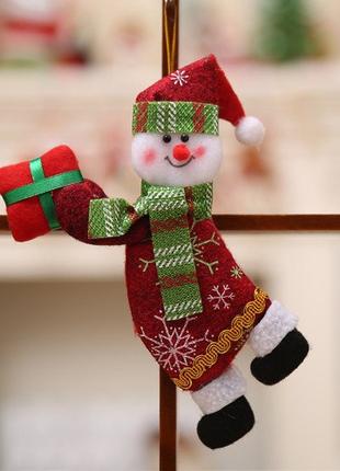 Новогодняя игрушка Снеговик размер игрушки 15 на 8см текстиль