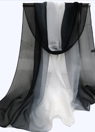 Женский шарф шифоновый 150 на 50 см черно-белый