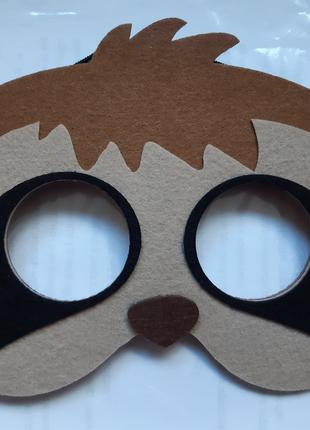 Детская маска "Ленивец" - размер 18*12см, текстиль, на резинке