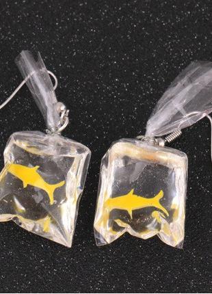 Серьги для детей "Рыбки", желтые - размер 2,5*2,5см, (пластик)