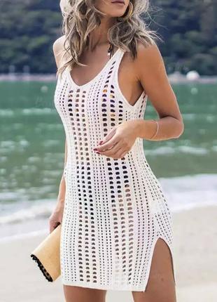 Вязанное пляжное платье S белый