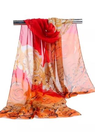 Женский шифоновый шарф оранжево-красный - размер шарфа приблиз...