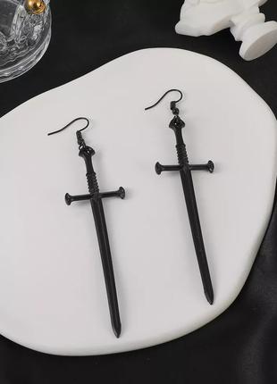 Серьги кресты мечи длина 8,5 см черный