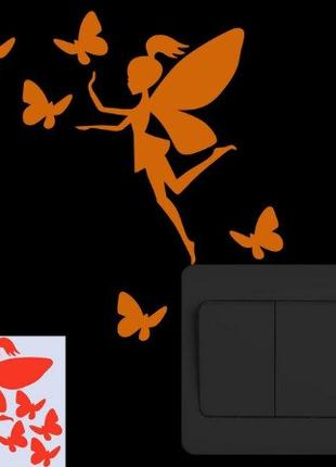 Люминесцентная наклейка "Девочка с бабочками" - 10*10см, (накл...
