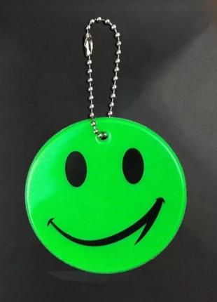 Брелок фликер зеленый Смайлик, диаметр 6,5см