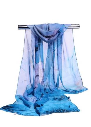 Женский шарф синий - размер шарфа приблизительно 145*46см, шифон