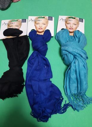 Шарфики женские набор из 3-х штук (бирюзовый, ярко синий, черн...