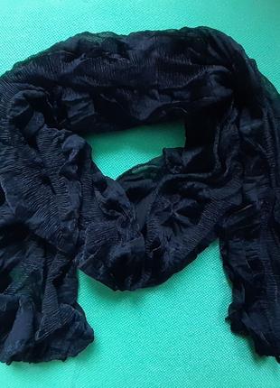 Шарф женский черный гармошка размер шарфа приблизительно 140*35см