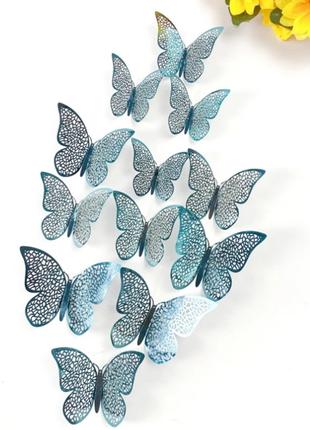 Бабочки декоративные на стену бирюзовые - в наборе 12шт. разны...