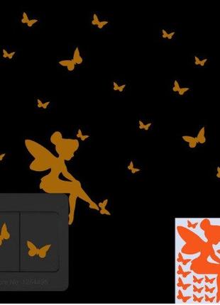 Люминесцентная наклейка "Девочка с бабочками" - 7,5*8см, (накл...